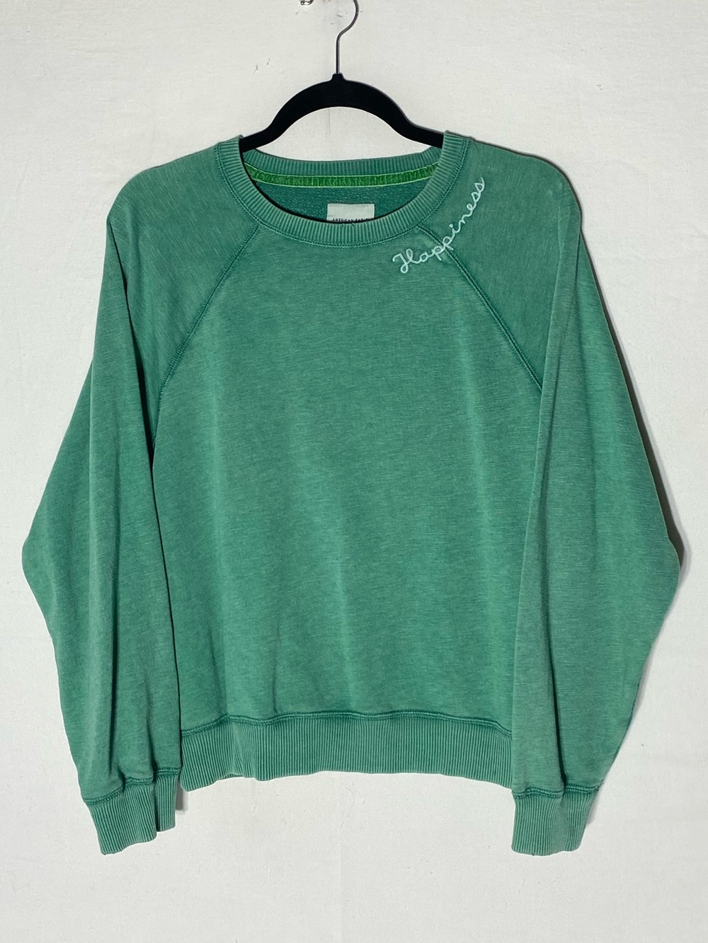 American Eagle Green Acid Wash Happiness Embroidered Raglan Sweatshirt M